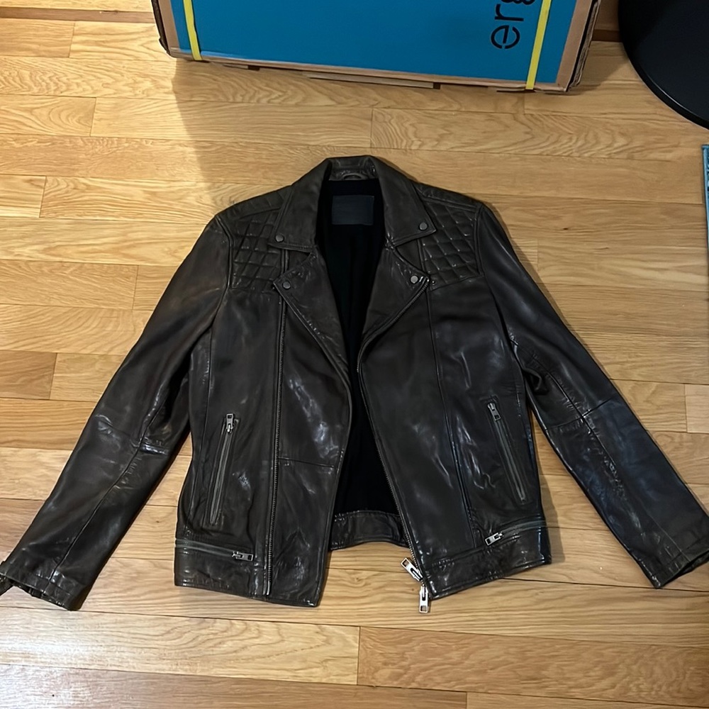 ALLSAINTS MEN’s CONROY LEATHER BIKER JACKET : Size M : Color Asphalt